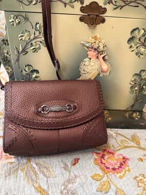 Brighton Brown Pebbled Leather Crossbody with Silver Accent